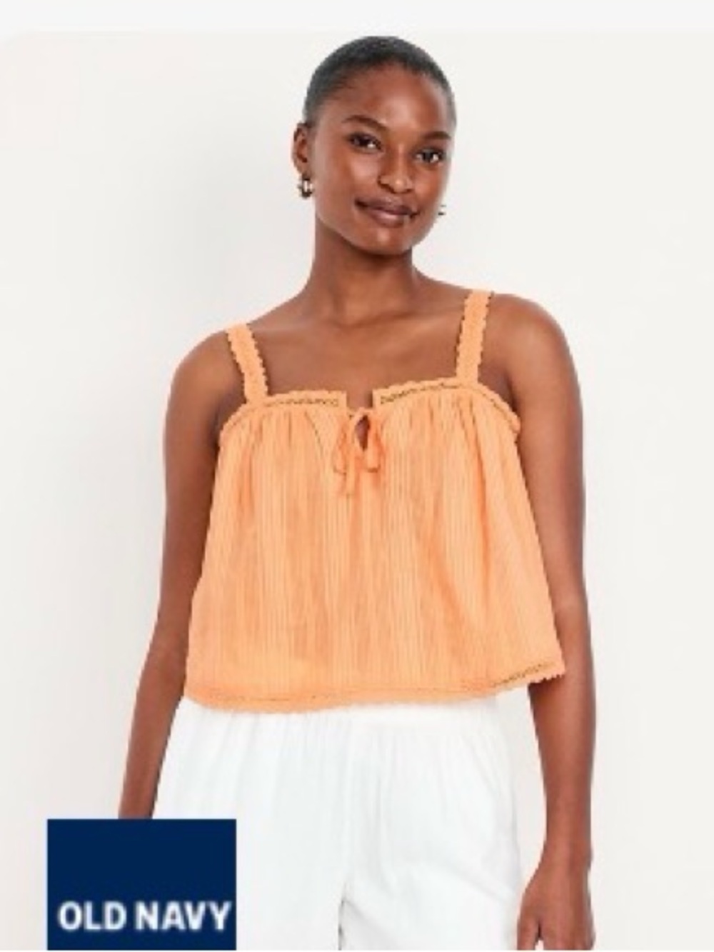 Old Navy Peach Crochet-Trim Tie-Front Cami
